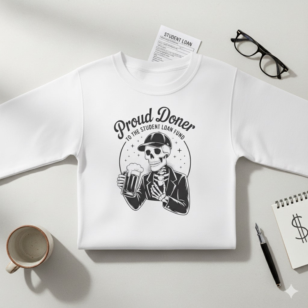 Proud Doner Long Sleeve Tee, Halloween Shirt, Gift for Students, Funny Skeleton Apparel, Unisex Party Top