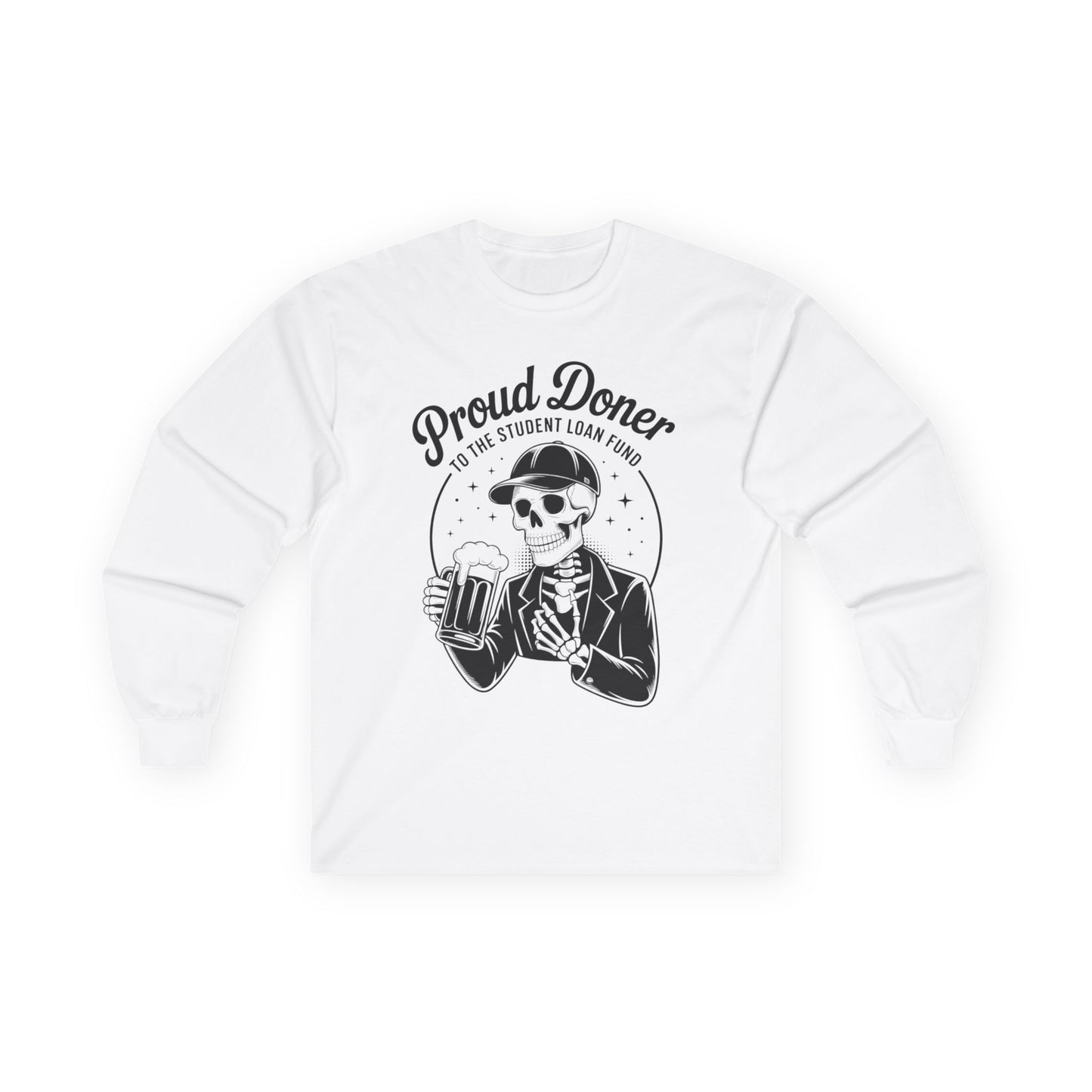 Proud Doner Long Sleeve Tee, Halloween Shirt, Gift for Students, Funny Skeleton Apparel, Unisex Party Top
