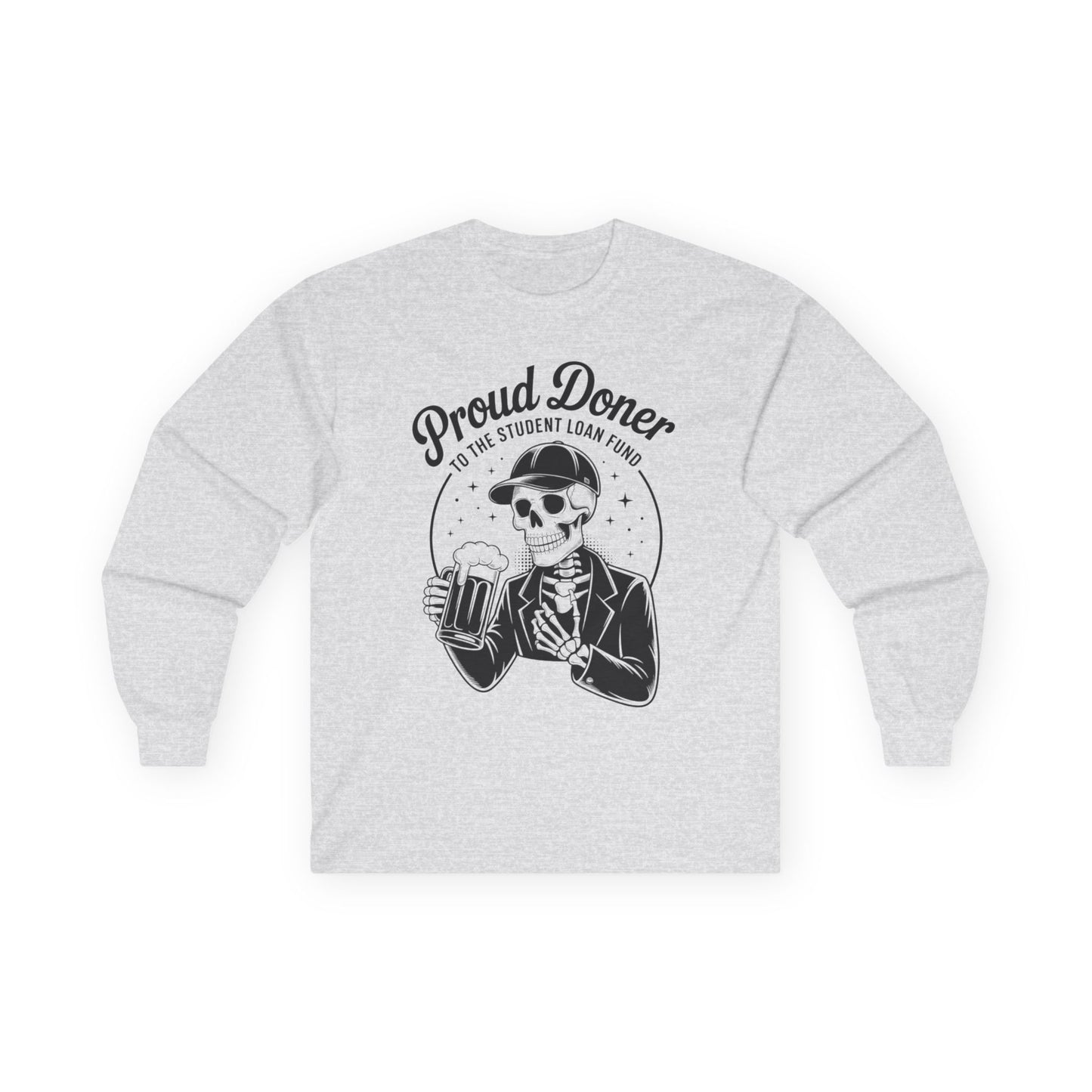 Proud Doner Long Sleeve Tee, Halloween Shirt, Gift for Students, Funny Skeleton Apparel, Unisex Party Top