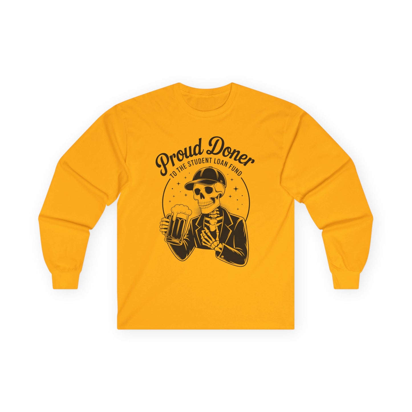 Proud Doner Long Sleeve Tee, Halloween Shirt, Gift for Students, Funny Skeleton Apparel, Unisex Party Top
