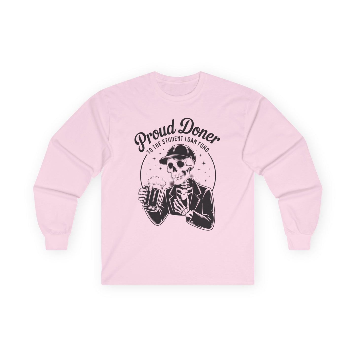 Proud Doner Long Sleeve Tee, Halloween Shirt, Gift for Students, Funny Skeleton Apparel, Unisex Party Top
