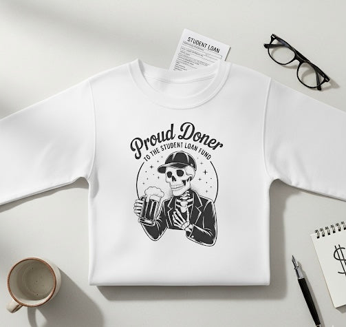 Proud Doner Long Sleeve Tee, Halloween Shirt, Gift for Students, Funny Skeleton Apparel, Unisex Party Top