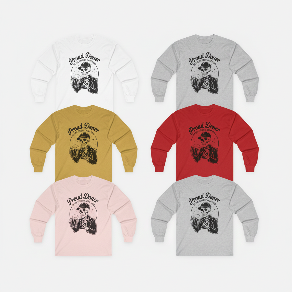 Proud Doner Long Sleeve Tee, Halloween Shirt, Gift for Students, Funny Skeleton Apparel, Unisex Party Top