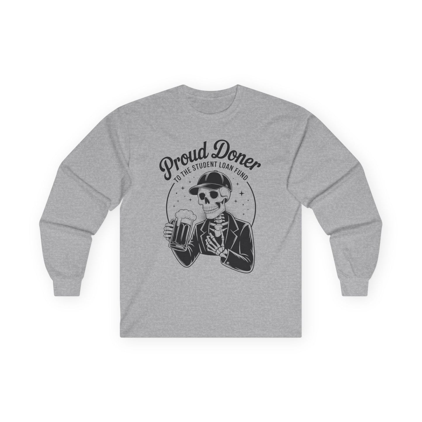 Proud Doner Long Sleeve Tee, Halloween Shirt, Gift for Students, Funny Skeleton Apparel, Unisex Party Top