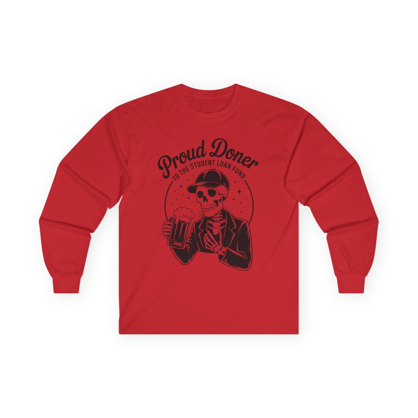 Proud Doner Long Sleeve Tee, Halloween Shirt, Gift for Students, Funny Skeleton Apparel, Unisex Party Top